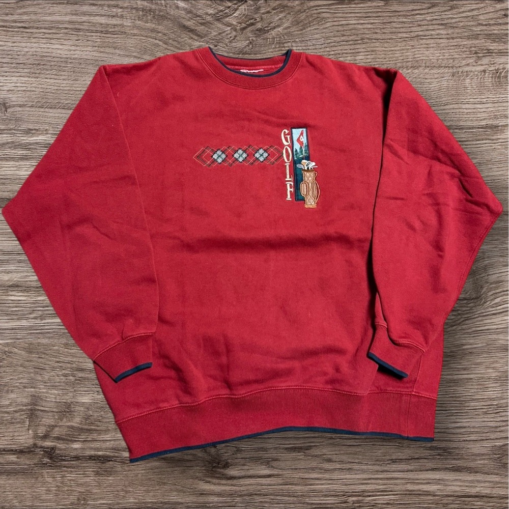MC Sport Sweatshirt Mens Xl Red Golf‎ Embroidered Graphic Crewneck Pullover